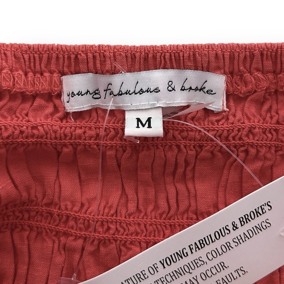 Young Fabulous & Broke Women's Medium Salmon Smocked Yacht Off-Shoulder Top NWOT - Picture 11 of 13